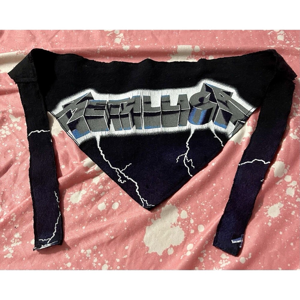 Metallica Ride The Lightning Upcycled Dog Bandana Size Medium Adjustable Black